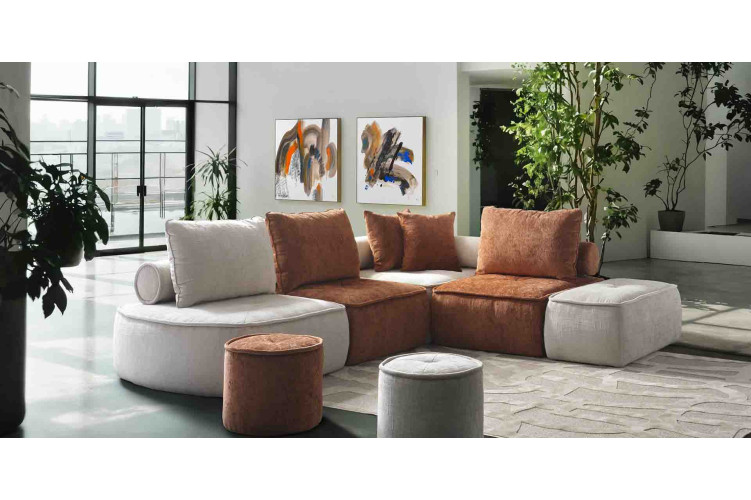 canapé d'angle modulable en tissu et modules indépendants