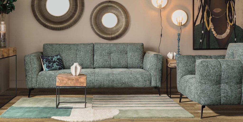 canapé 3 places tissu et fauteuil assorti