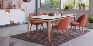 table de salle à manger extensible ceramique et bois + chaise tissu moderne Ellipse