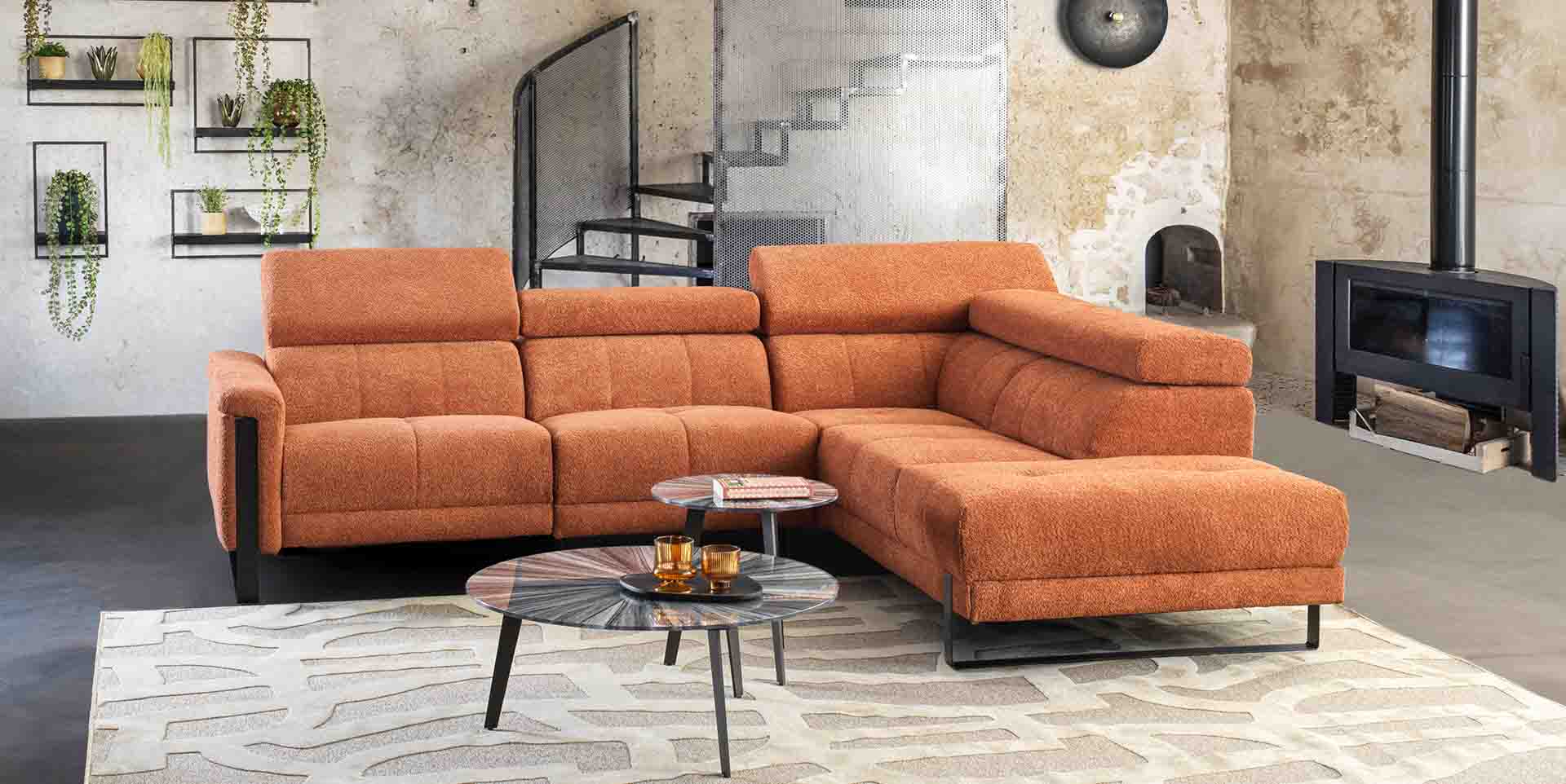 Canapé d'angle en tissu haut de gamme avec relaxation zéro gravité