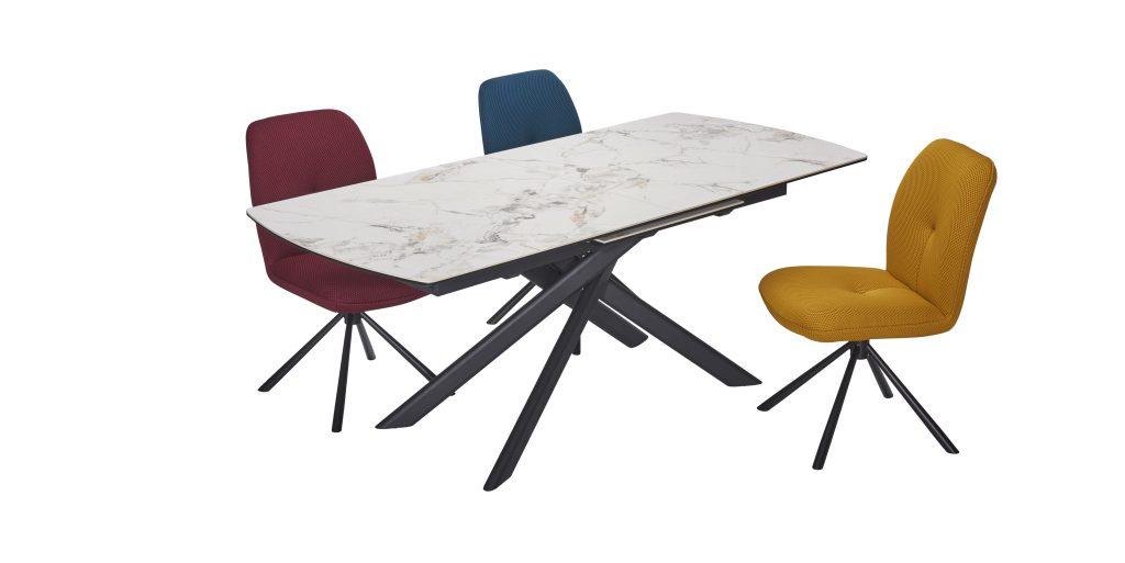table repas extensible EMILIA avec plateau céramique et allonge centrale et chaise Livia