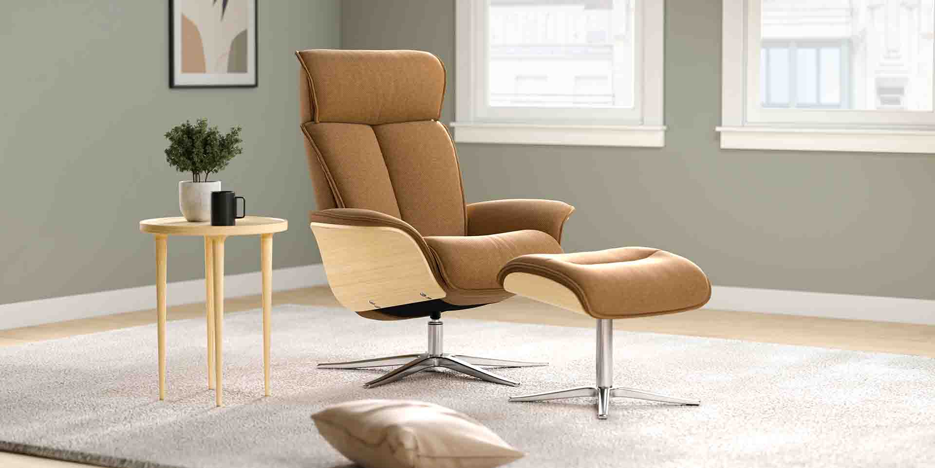 Slider Fauteuil relaxation avec repose pieds SOLVEIG 5500 SP W tissu (image 1)